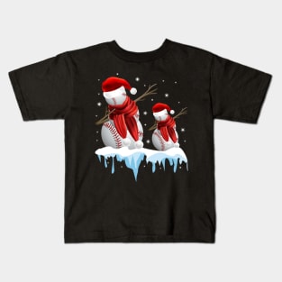 Baseball Snowman Dabbing Merry Christmas Gift Kids T-Shirt